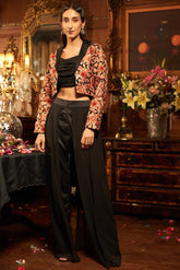 Black georgette hand embroidered blazer set